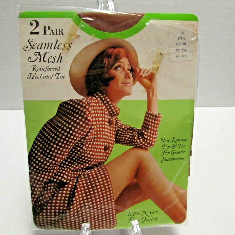Vintage 2 Pair Seamless Mesh Stockings Size 10 TG&Y Store Golden T Product 1960s
